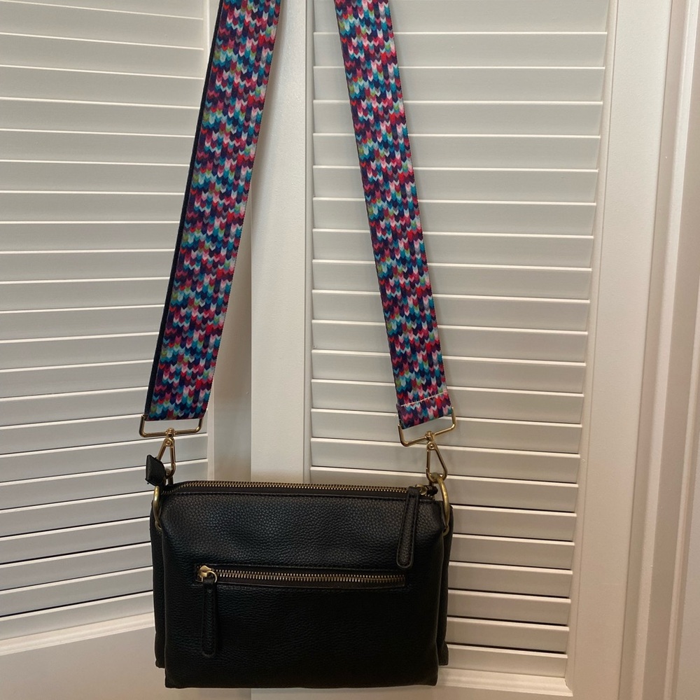 Anthropologie Black Crossbody Bag with 3 Multicolor Straps